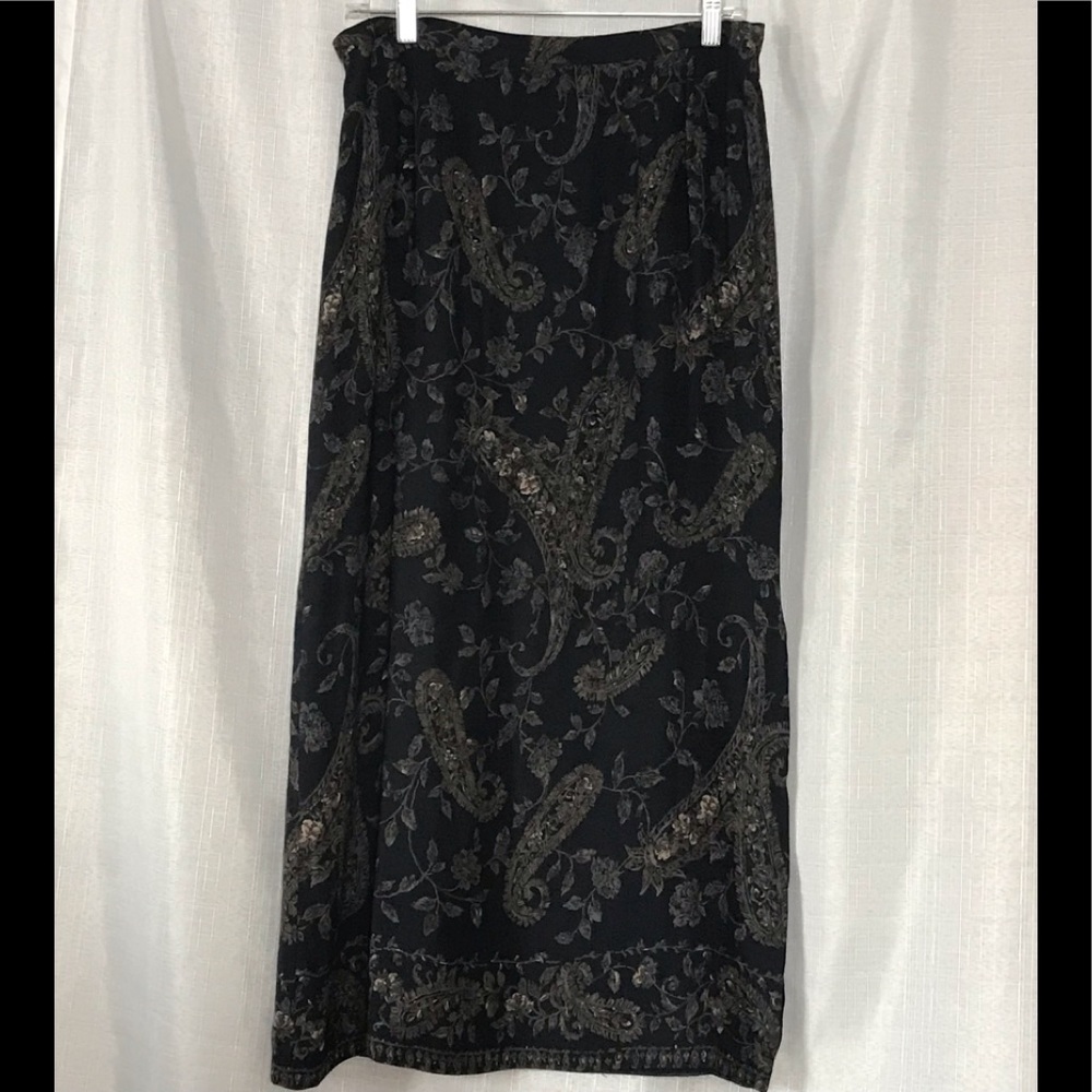 Talbots Blue Paisley Floral Print Silk Maxi Front Slit Pencil Skirt size 12